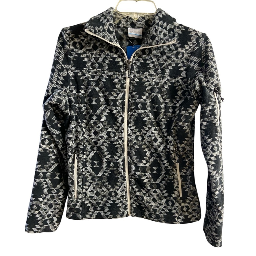 Columbia zip up fleece sweatshirt tribal print dark grey XS/S NWT‎